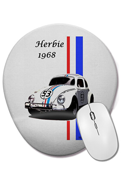 BASKI DÜNYASI Mouse Pad oval pentru mașină Herbie 1968 cu suport pentru înche...