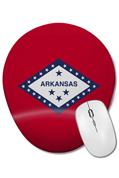 BASKI DÜNYASI Mouse Pad oval cu suport pentru încheietura mâinii, steagul statului Arkansas