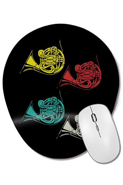 BASKI DÜNYASI Mouse Pad oval cu suport pentru încheietura mâinii, cu tematică de muzică de banda de mers, inspirat de trompeta franceză de epocă, cadouri pentru banda de muzică.