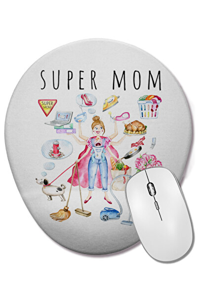 BASKI DÜNYASI Mouse Pad oval Supermom Süperanne 06 cu suport pentru încheietu...