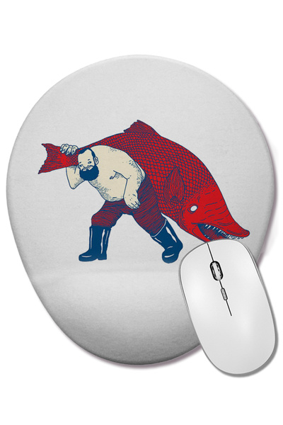 BASKI DÜNYASI Mouse Pad oval Fisherman Fish cu suport pentru încheietura mâinii