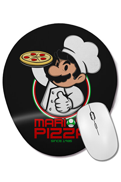 BASKI DÜNYASI Mouse Pad oval Mario Bros Mario's Pizza cu suport pentru încheietura mâinii