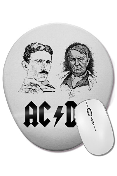 BASKI DÜNYASI Mouse Pad oval cu suport pentru încheietura mâinii Ac Dc Tesla și Edison