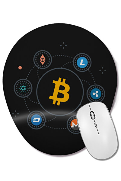 BASKI DÜNYASI Crypto Love Support Bitcoin Crypto Mouse Pad oval cu suport pentru încheietura mâinii