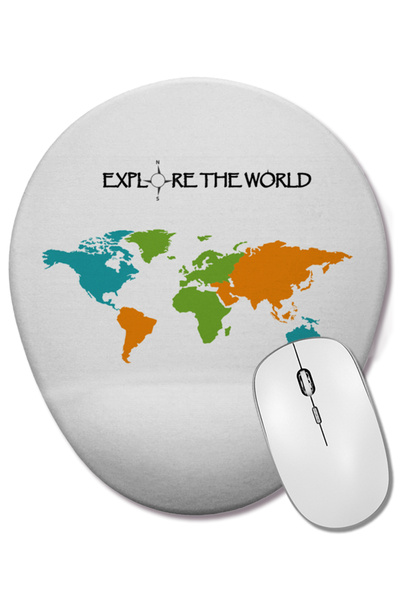 BASKI DÜNYASI Explore The World Mouse Pad oval cu suport pentru încheietura m...