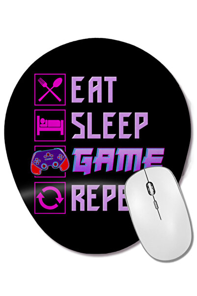 BASKI DÜNYASI Funny Eat Sleep Game Repeat Anime Gamer Gaming Mouse Pad oval c...
