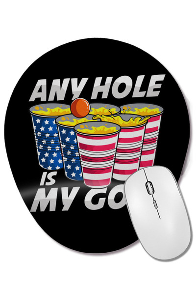 BASKI DÜNYASI Any Hole Is My Goal Mouse Pad oval pentru Beer Pong, ediție americană a 4 iulie, cu suport pentru încheietura mâinii