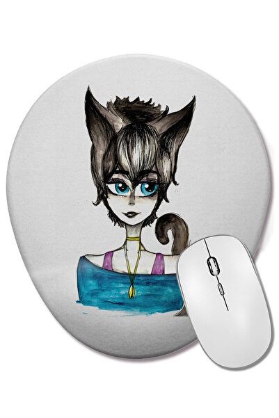 BASKI DÜNYASI Mouse Pad oval Menina Gata cu suport pentru încheietura mâinii