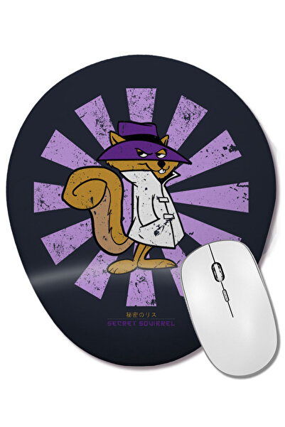 BASKI DÜNYASI Mouse Pad oval retro japonez Secret Squirrel cu suport pentru încheietura mâinii