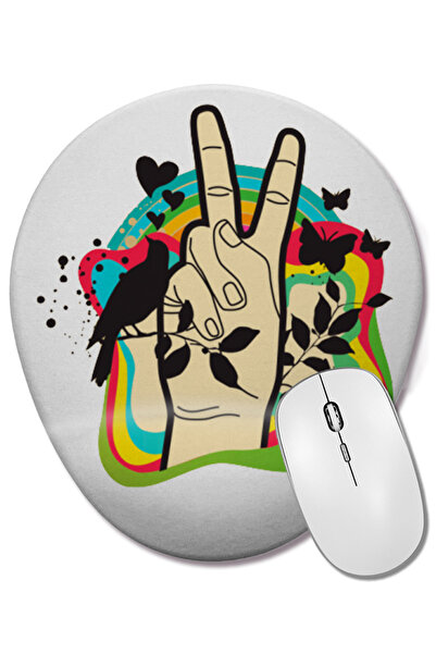 BASKI DÜNYASI Peace Love Peace Sign Mouse Pad oval cu suport pentru încheietura mâinii