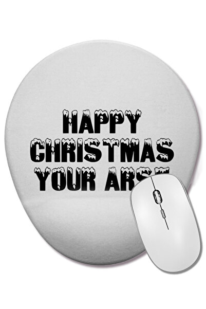 BASKI DÜNYASI Happy Christmas Your Ars Mouse Pad oval cu suport pentru încheietura mâinii