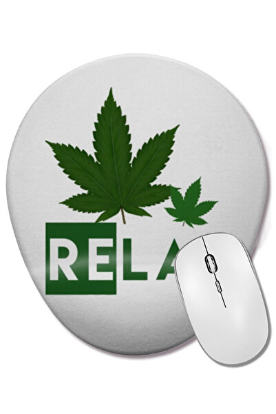 BASKI DÜNYASI Mouse Pad oval cu suport pentru încheietura mâinii Marijuana Relax