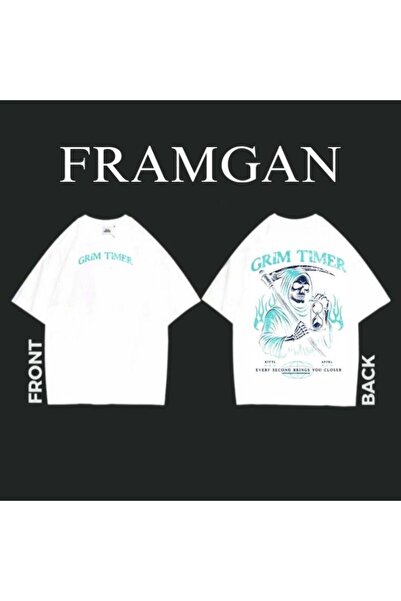Framgan Tricou alb unisex cu imprimeu Grim Timer
