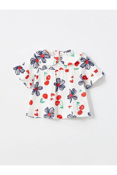 LC Waikiki Lcw Baby Ecru Crew Neck Floral Baby Girl Blouse and Leggings 2Pcs