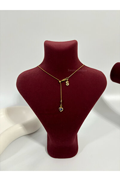 stainless steell Nazar boncuklu Asansör kolye kalpli paslanmaz çelik taşlı y ...