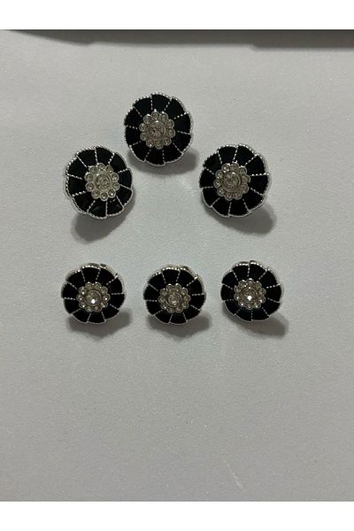 BEİLYS COSMETİCS & ACCESSORY Set of 6 Black Mother of Pearl Stone Coated Design Buttons