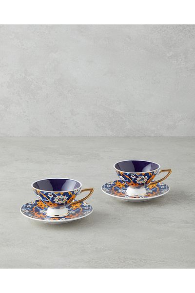 English Home Colorful Dahlia New Bone China Coffee Cup Set 4 Pieces for 2 People 90 ml