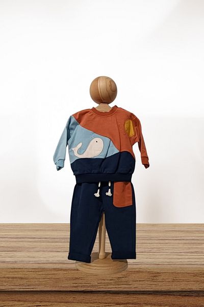 Baby s Breath Flower Baby Boy Whale Patterned Bottom Top Tracksuit Pajamas Bottom Top Set 100% Cotton Baby Boy Outfits