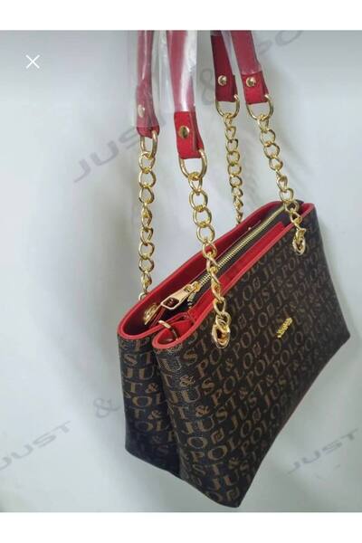 Just Polo حقيبة كتف نسائية بنية من جست بولو مع سلسلة قابلة للتعديل بحزام طويل...