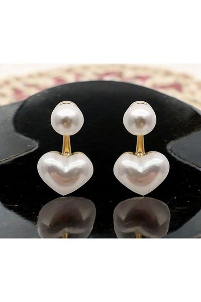 Marchen Collection Women's Heart Pearl Gold Earrings