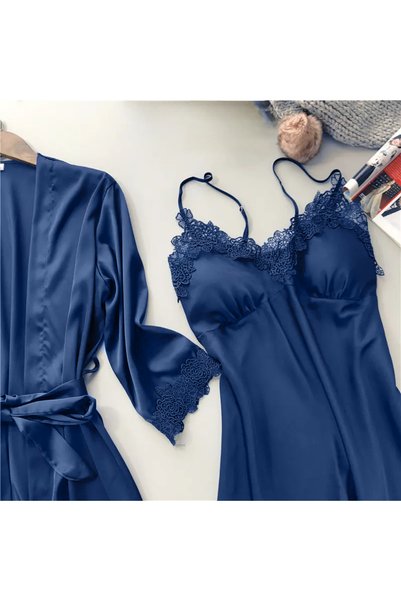 moda4b 5 Piece Women's Satin Nightwear Set – Laced Bridal Dowry Pajamas Set P–30740