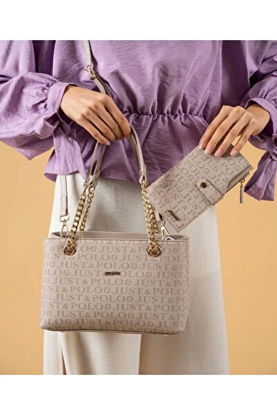 Just Polo مجموعة حقيبة كتف نسائية بسلسلة من جاست بولو مع محفظة بحزام طويل قاب...