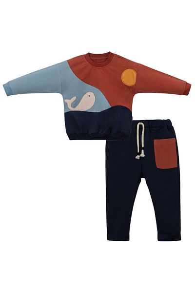 Baby s Breath Flower Baby Boy Whale Patterned Bottom Top Tracksuit Pajamas Bottom Top Set 100% Cotton Baby Boy Outfits