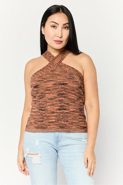 Dkny Women Criss Cross Neck Sleeveless Space Dye Pattern Top, Multicolor
