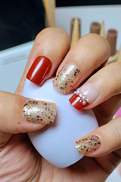 Easy Beauty 24 Adet Küt Takma Tırnak Seti Taşlı Ve Desenli Yapıştırıcı Bant H...