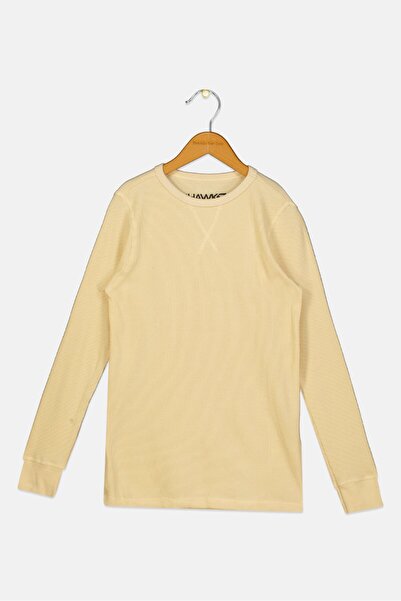 HAWK Kids Boy Round Neck Long Sleeves Textured T-Shirt, Cream