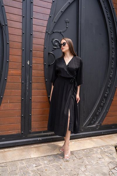 modaserdem Black Belted Half Sleeve Dress