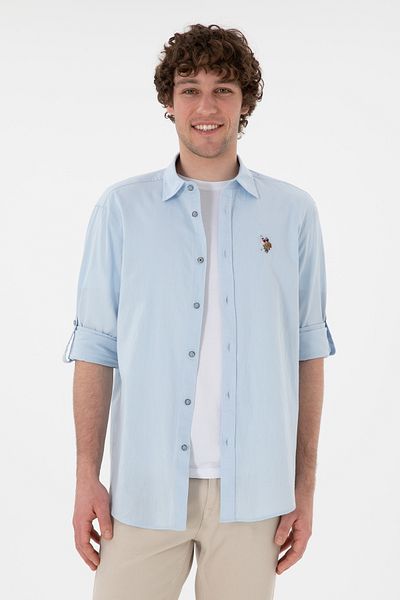 U.S. Polo Assn. Cămașă de bază cu mânecă lungă albastru deschis pentru bărbați 50297868 -VR003