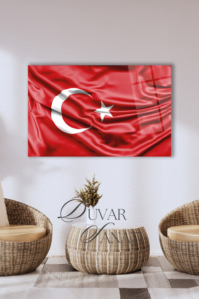 camtablocu Türk Bayrağı Yatay Cam Tablo Modern Hediyelik Ev Salon Ofis için B...