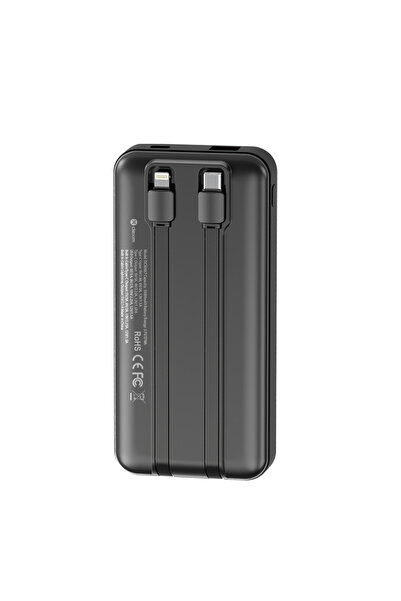 Dexim W3 10.000 mAh Type C+Lightning Entegre Kablolu LED Göstergeli Powerbank - Siyah DCA0067