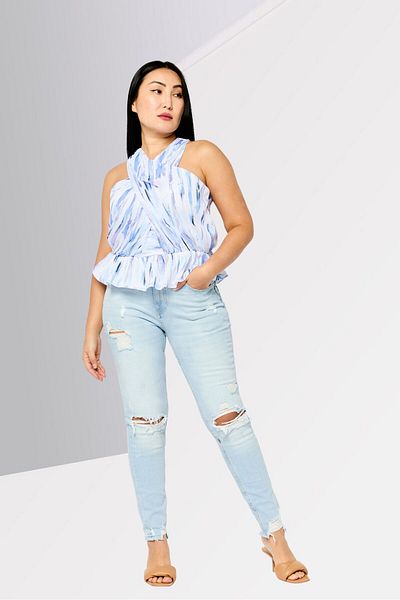 Dkny Women Crossover Neckline Sleeveless All Over Print Top, White