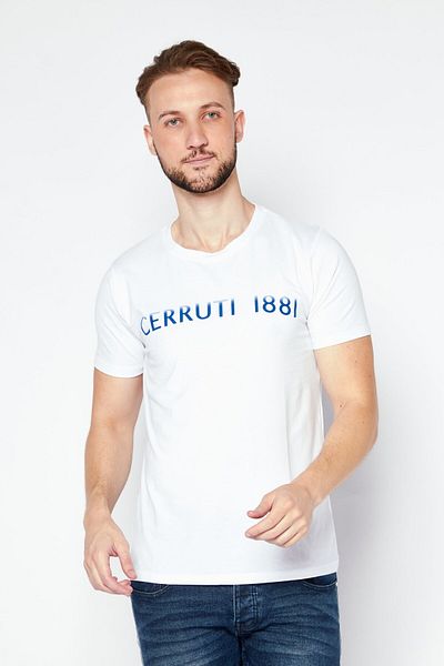 Cerruti 1881 Men Crew Neck Short Sleeve Brand Logo T Shirt, White