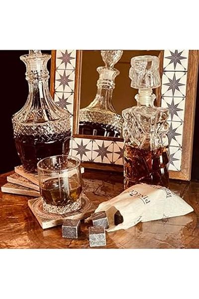 Cepahir Pinecone 9Pcs Whiskey Cooling Stone Set Whiskey Stone Pouch Natural Granite Premium Gift Cooler t