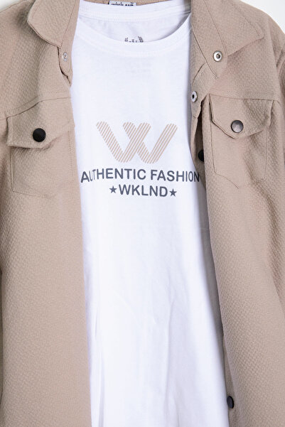 Cansın Mini Tricou și cămașă Jogger pentru băiat bej Set 2 piese 20402