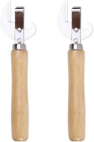 COOYA 2PCS Vintage Wooden Handle Tin Can Opener, Multi-Function, Comfortable, for Restaurant Home Camping