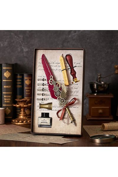 Wolawood Divit Inkwell Set Ottoman Calligraphy Line Art Antique Style Handmade Nostalgic Writing Set with Ink