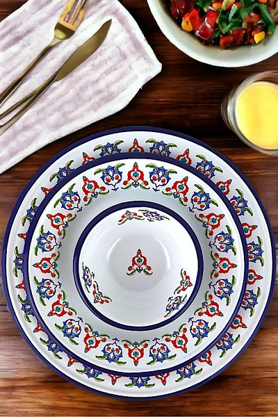İnci Emaye 13-24-30 No 3-Piece Enameled Dinner Plate, Plate Serving, Food, Camping Picnic, Dowry, Gift