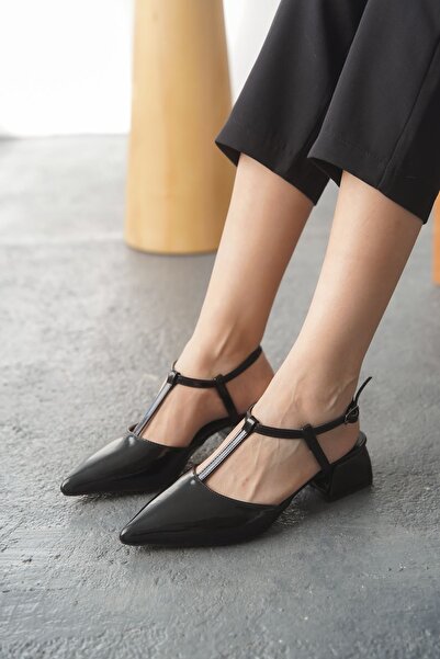 MODAADAM Kadın Moment Kısa Topuku Ayakkabı - siyah-rugan