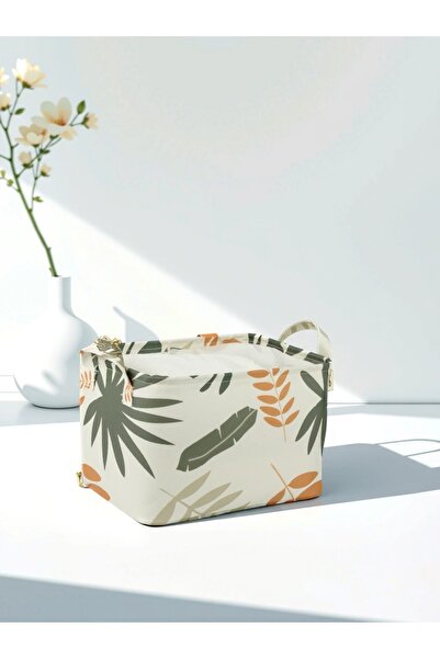 Rope Home Yaprak Desenli Çok Amaçlı Dolap Içi Düzenleyici Dekoratif Dikdörtgen Düzenleyici Sepet 37 x 27 x 25