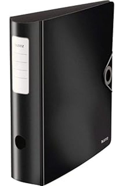 Hepta Collection Leitz 180 °   Active Solid Wide Folder, Black, A4, 82 mm Wide Round Back, with Elastic Band,