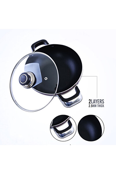 ROYALFORD RF2947 Aluminium Wok Pan with Glass Lid | 22 CM