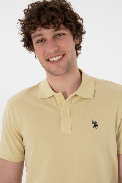 U.S. Polo Assn. Мъжка тениска с прилепнала кройка и поло яка в светло каки, базова, 50297984-VR183