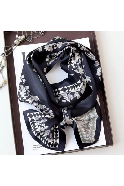 ElevaGlam Special Pattern Scarves Navy Blue and Gray Patterned