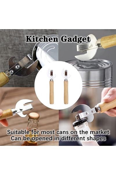 COOYA 2 PCS Hand Can Opener, Vintage Manual Wooden Handle Bottle Opener for Restaurant Home Camping