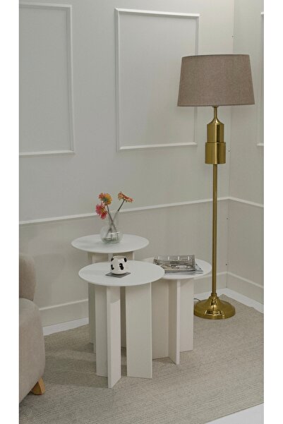kuppdesign Leo Mantar Sehpa Krem Üçlü Set (45-50-55 CM)