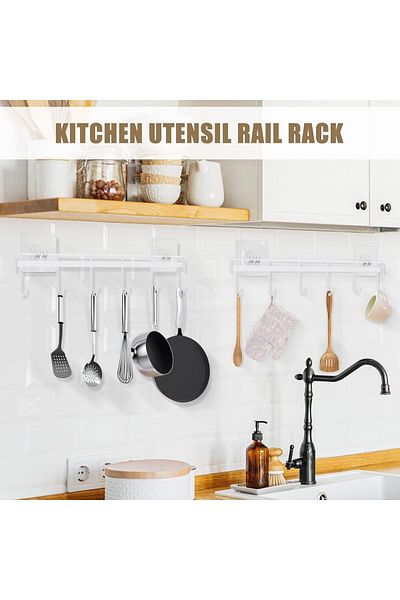 COOYA 2 Pack Kitchen Utensil Racks, No Drilling, Space Saving Kitchen Wall Hooks for Kitchen Bathroom